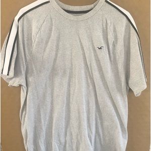 Hollister curved Hem T-shirt. XL.  Lt gray w/ stripes on sleeves.